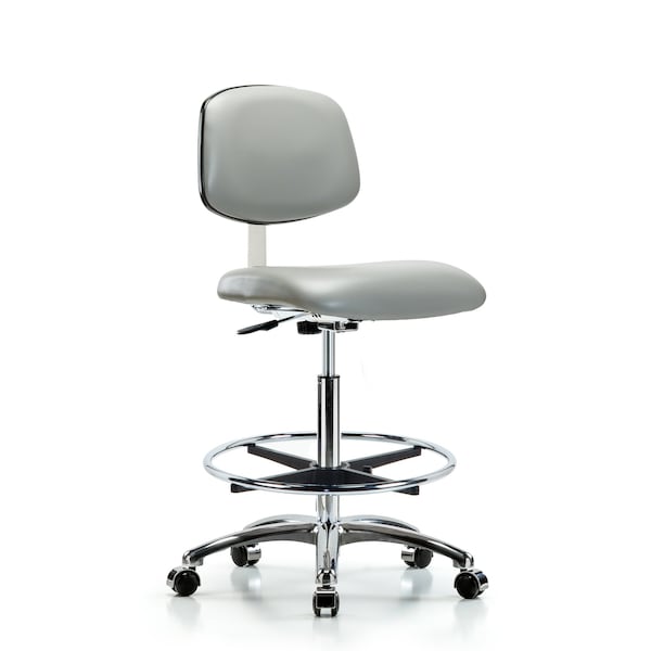 Clean Room Chair Hi Ben Chair, Vin, Chrm, CF, Cast, Dov, CL10, 26" to 35-1/2" Height, Vinyl, Dove