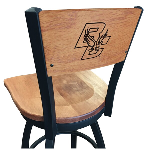 25" Blk Wrinkle Boston College Swivel Bar Stool, Laser Engraved Back