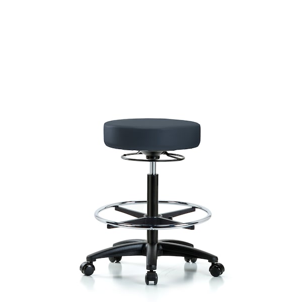 Vin Stool without Back-High Bench Ht with Chr Foot Ring and Casters in Imperial Blue Trailblazer Vin