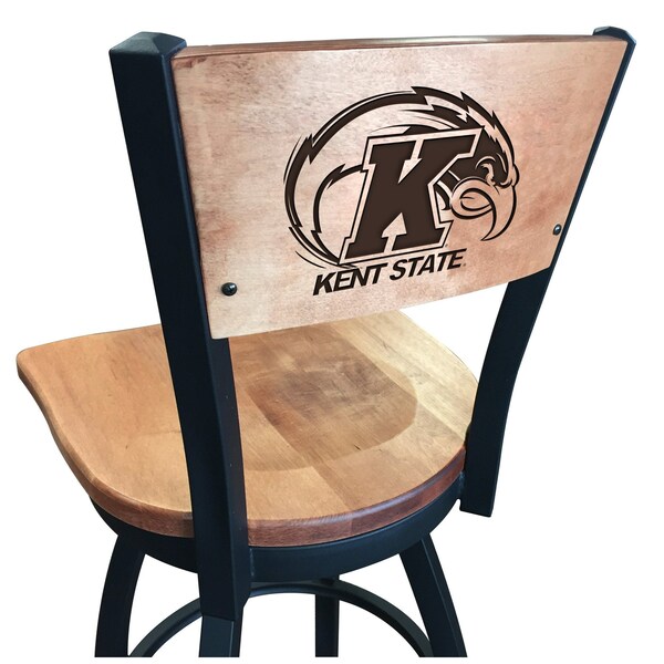 25" Blk Wrinkle Kent State Swivel Bar Stool, Laser Engraved Back