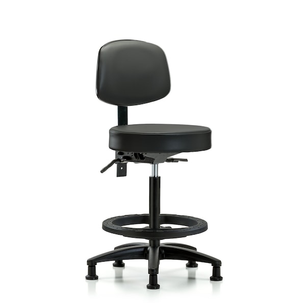 Vinyl Stool, Back, High Bench, Tilt, Foot Ring, Glides, Carbon