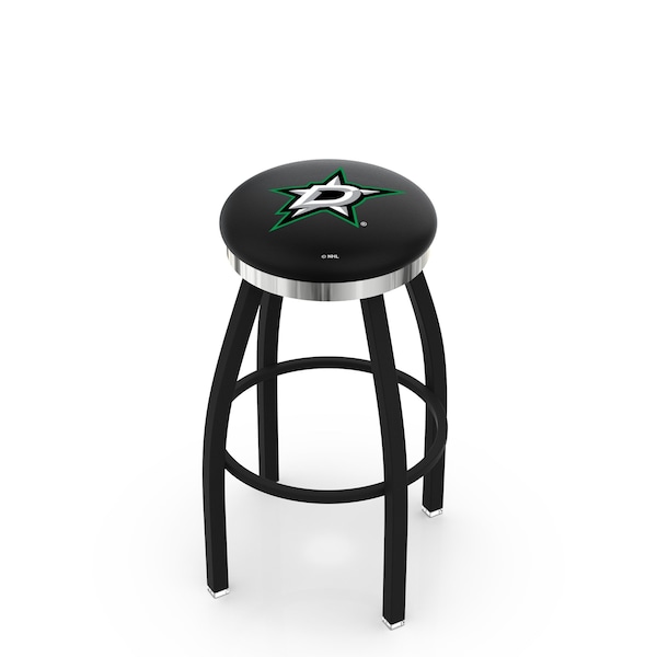25" Blk Wrinkle Dallas Stars Swivel Bar Stool, Chrome Ring