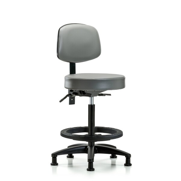 Vinyl Stool, Back, High Bench, Tilt, Foot Ring, Glides, Sterling