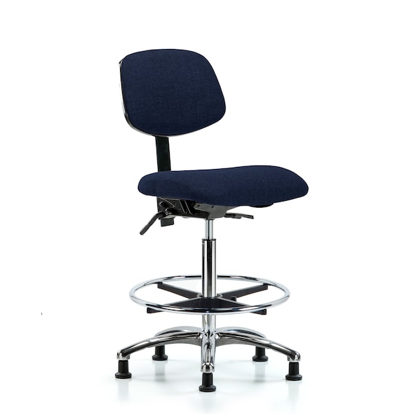 Chair, Fabric, Hi Bench, Chr CF Glides, Nav, No Arms, 26" to 35-1/2" Height, Dark Blue