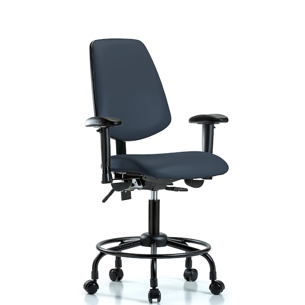 Desk Chair Adjustable Arms, 21" to 26" Height, Vinyl, Imperial Blue