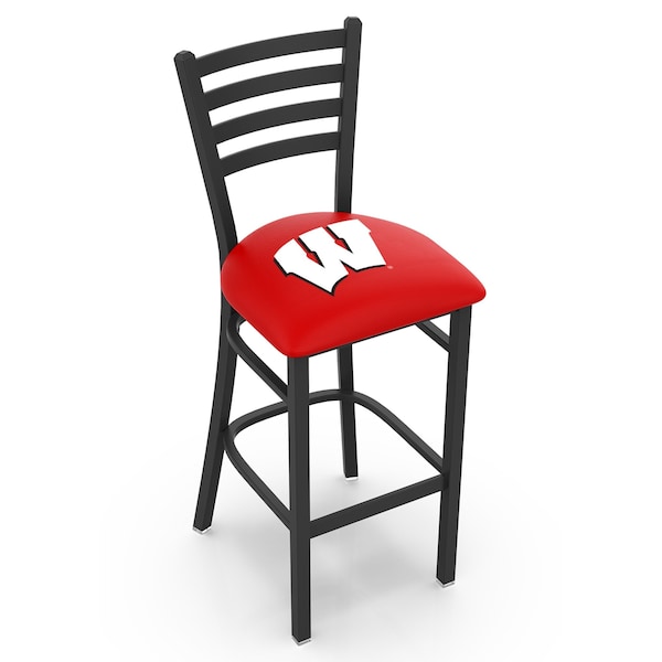 25" Blk Wrinkle Wisconsin "W" Stationary Counter Stool, Ladder Back