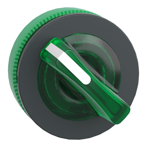 Head for illuminated selector switch, Harmony XB5, plastic, green handle, flush mounted, universal LED, 2 positions