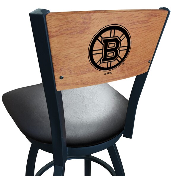 25" Blk Wrinkle Boston Bruins Swivel Bar Stool, Laser Engraved Back