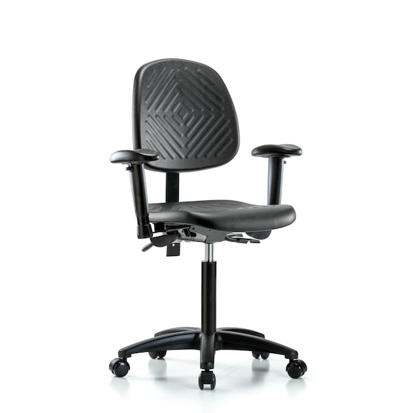 Bench Chair, Poly, Med, Bk, AA, Glides, 6-Way Adjustable, 19-1/2" to 27-1/2" Height, Black; Blue