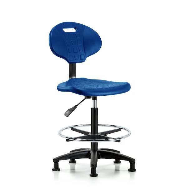 Erie Poly Chair, High Bench, Foot Ring, Glides, Blue