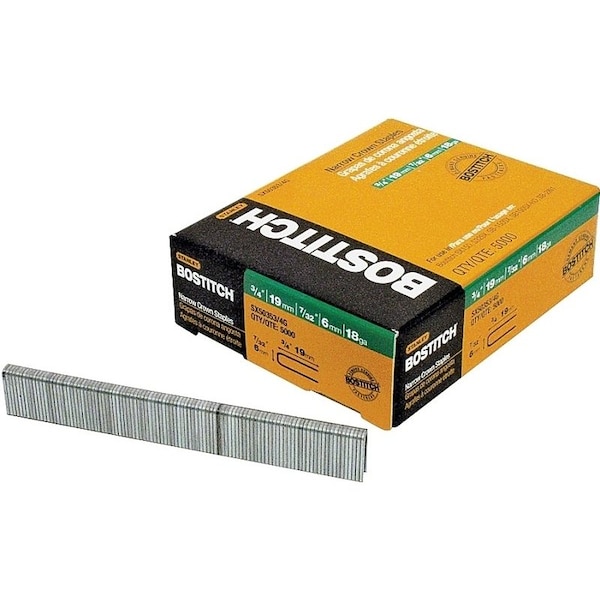 Staples, 18 ga, Narrow Crown, 3/4 in Leg L, Steel