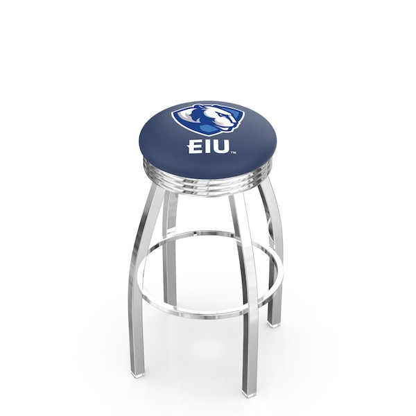 25" Chrome Eastern Illinois Swivel Bar Stool, Accent Ring
