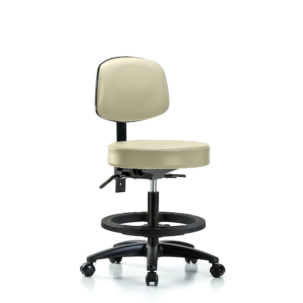 Bench Stool, Med, Vin, Bk, BF, Casters, Wht