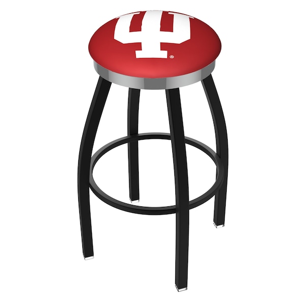 25" Blk Wrinkle Indiana Swivel Bar Stool, Chrome Ring