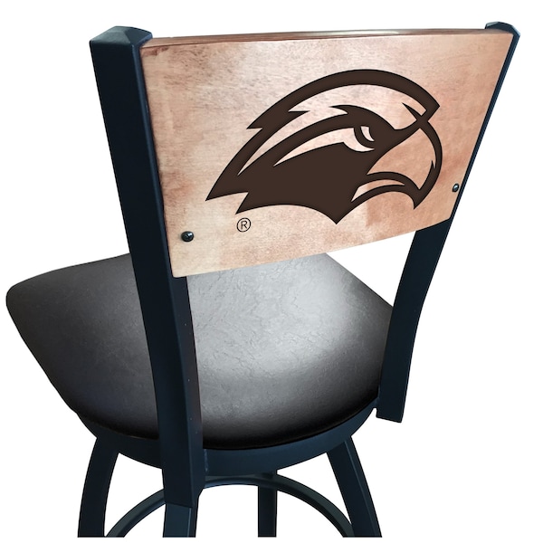 25" Blk Wrinkle Southern Miss Swivel Bar Stool, Laser Engraved Back