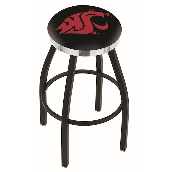 25" Blk Wrinkle Washington State Swivel Bar Stool, Chrome Ring