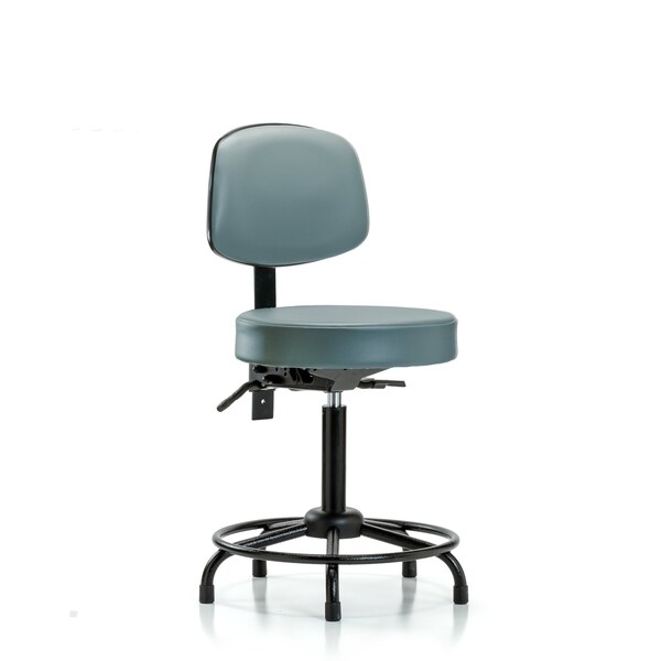 Vinyl Stool, Back, Med Bench, Round Tube Base, Glides, Storm