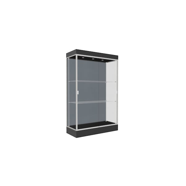 Lighted Floor Display Case 48x76x20, 6" Base, Satin