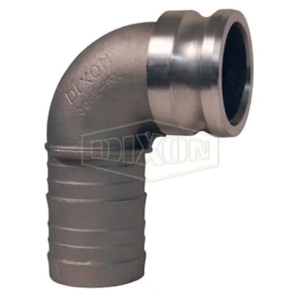 Type E 90Deg Cam and Groove Elbow, 3 in, Male Adapter x Hose Shank, Aluminum, Domestic