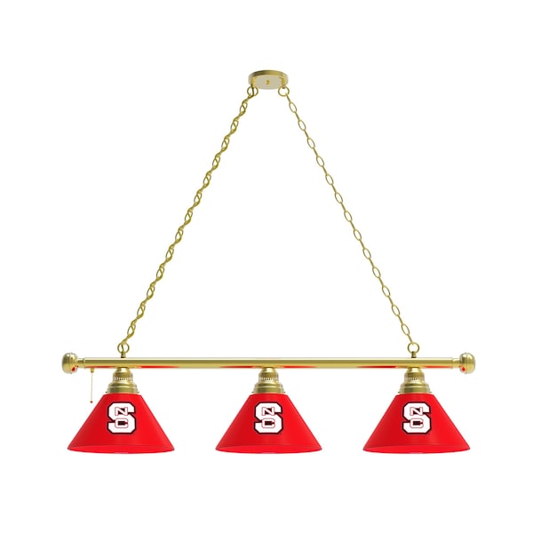 North Carolina State 3 Shade Billiard Light, Brass Fixture