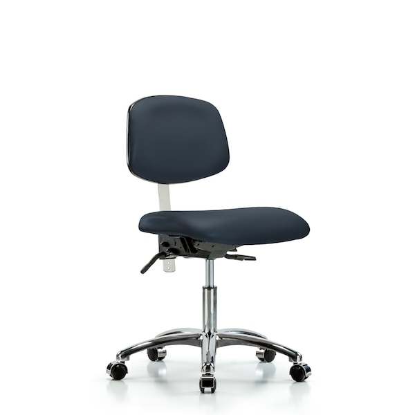 Clean Room Chair Desk Chair, Vinyl, Chrm, Casters, Navy, CL100, No Arms, 18" to 23" Height, Vinyl