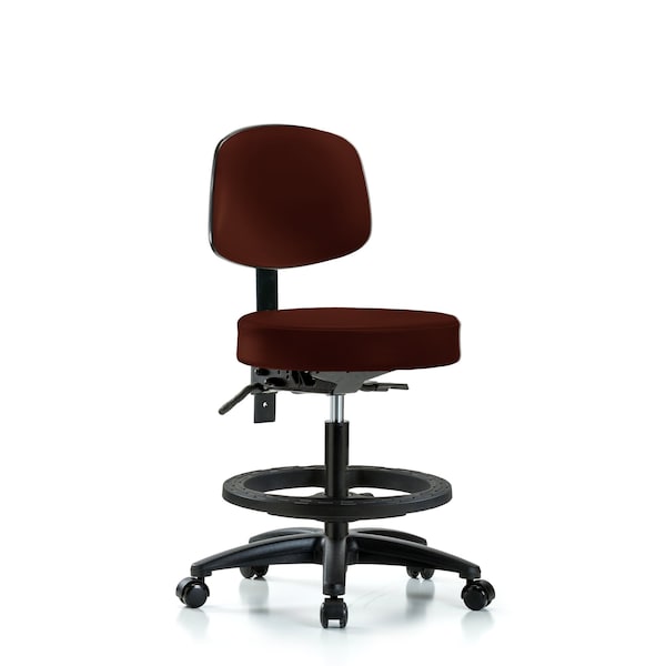 Bench Stool, Med, Vin, Bk, BF, Cast, Burg, Caster Type: Rolling