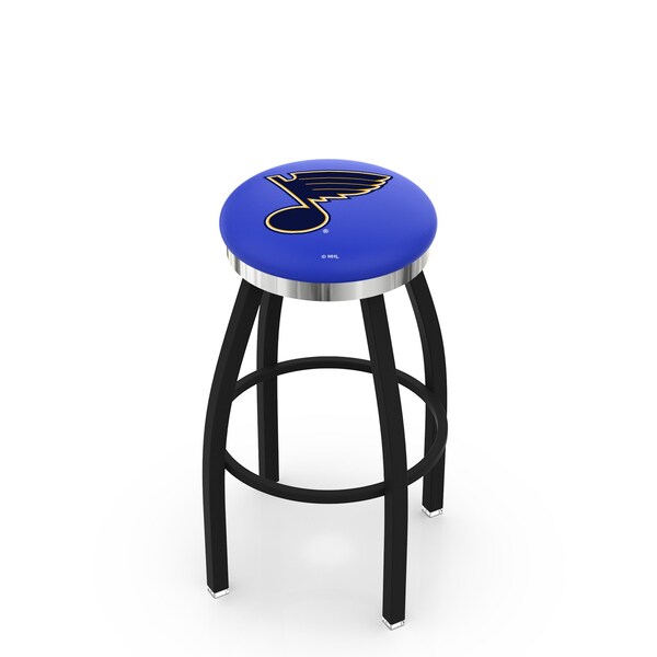 25" Blk Wrinkle St Louis Blues Swivel Bar Stool, Chrome Ring