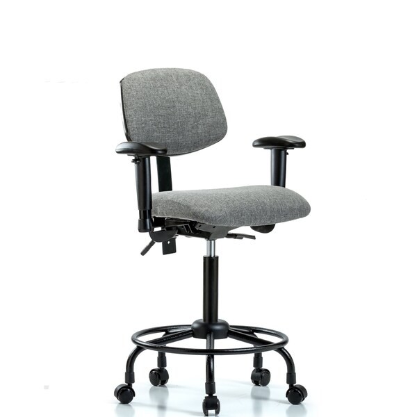 Chair, Fabric, Med Bench, RT AA Casters, Gry, 6-Way Adjustable, 22" to 29" Height, Gray