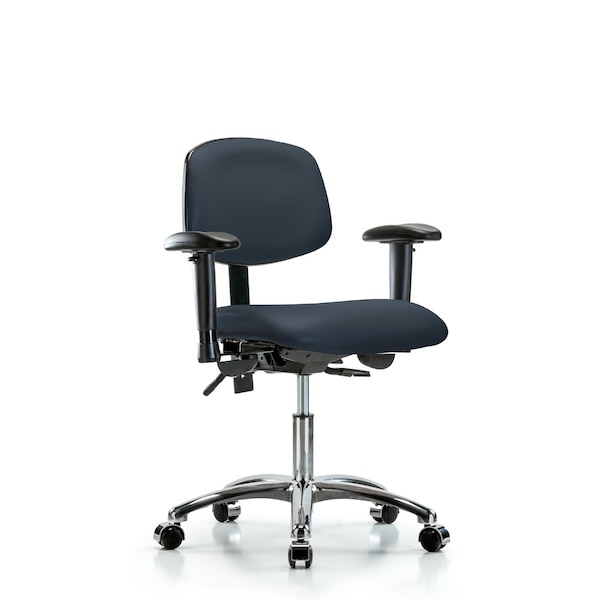 Desk Chair Desk Chair, Vinyl, Chrome AA Casters, Nav, Adjustable Arms, 18" to 23" Height, Vinyl