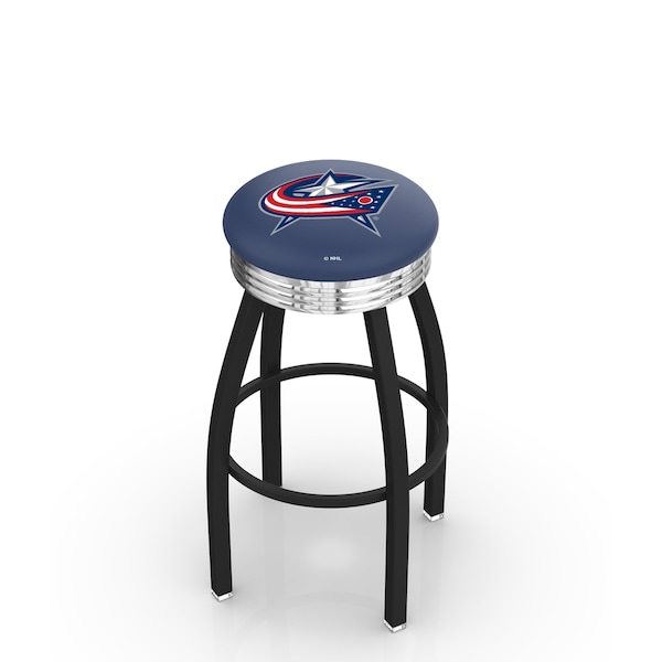 25" Blk Wrinkle Columbus Blue Jackets Swivel Bar Stool, Chrome Ring