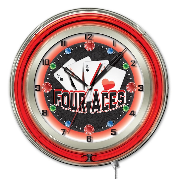 4 Aces Double Neon Ring, 19" dia. Logo Clock