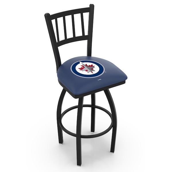 25" Blk Wrinkle Winnipeg Jets Swivel Bar Stool, Jailhouse Back