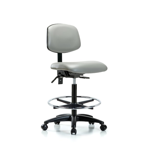 High Bench Chair Desk Chair, Fabric, Chrome Casters, Blu, No Arms, 26" to 35" Height, Fabric, Dove