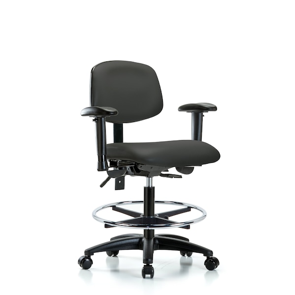 Chair, Vinyl, Med Bench, AA CF Casters, Gry, 6-Way Adjustable, 22" to 29" Height, Charcoal