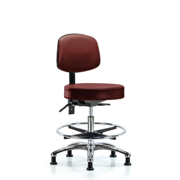 Vinyl Stool, Back, Chrome, Med Bench, Tilt, Foot Ring, Glides, Taupe