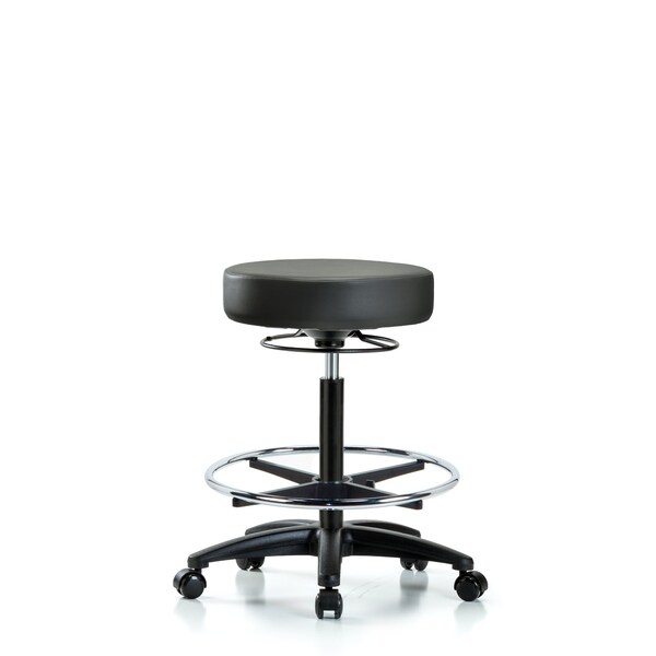 Vinyl Stool, High Bench, Foot Ring, Casters, Carbon