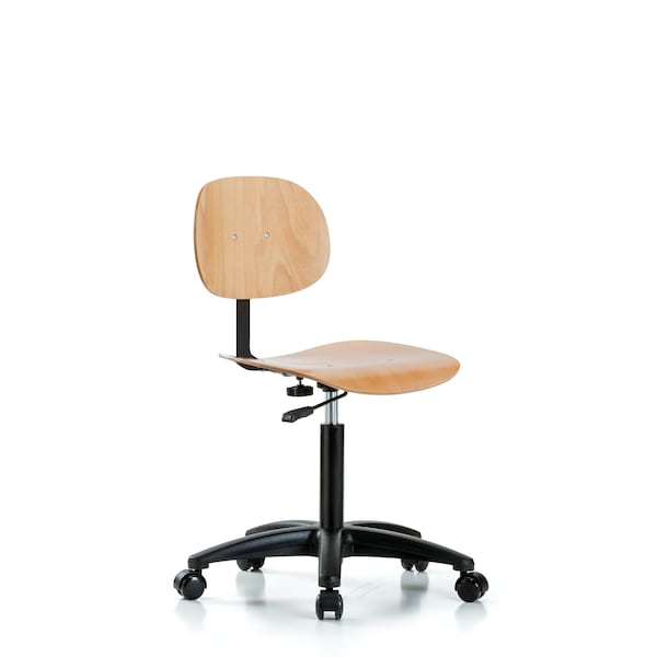 Chair, Wood, Med Bench, Casters, Wood, 17-1/2" to 25-1/4" Seat Height, Rolling