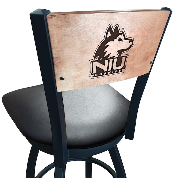 25" Blk Wrinkle Northern Illinois Swivel Bar Stool, Laser Engraved Back