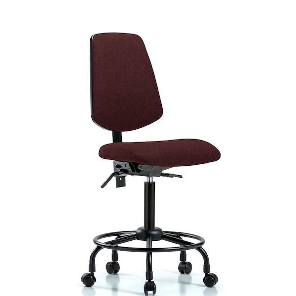 Fab Med Bench Chair, Bk, RT, Cast, Bur, No Arms, 24" to 31" Height, Burgundy