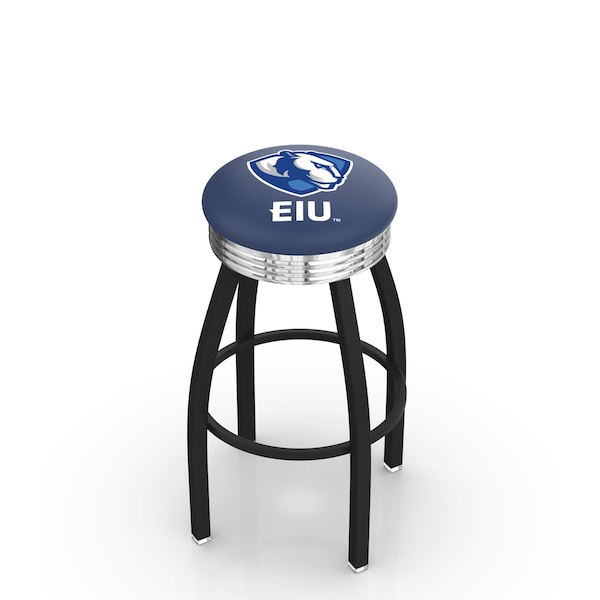 25" Blk Wrinkle Eastern Illinois Swivel Bar Stool, Chrome Ring