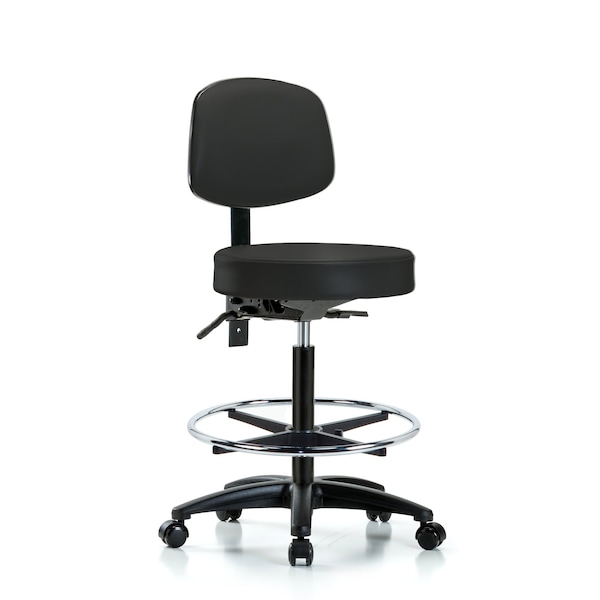 Bench Stool, Hi, Vin, Bk, CF, Casters, BLK