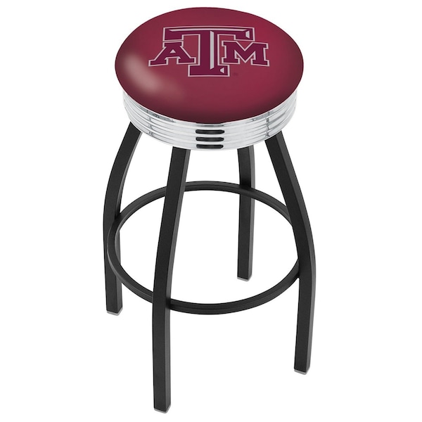 25" Blk Wrinkle Texas A&M Swivel Bar Stool, Chrome Ring