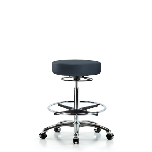 Bench Stool, Hi, Chrm, Vin, CF, Castrs, Nav