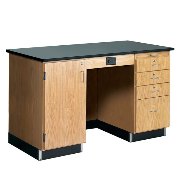 Teachers Desk Instructors Desk, 60" x 30" x 36", Flat, 30" D X 36" H, 60" W X Red Oak