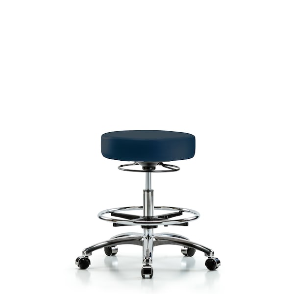 Bench Stool, Med, Vinyl, Chrm, CF, Cstrs, Nav