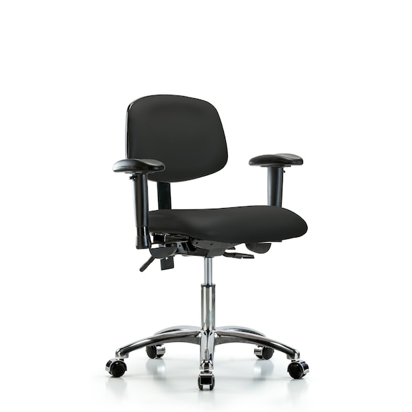 Desk Chair Desk Chair, Vinyl, Chr Tilt AA Casters, BLK, Adjustable Arms, 18" to 23" Height, Vinyl