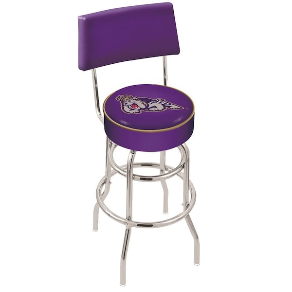 25" Chrome 2-Ring James Madison Swivel Bar Stool, Back