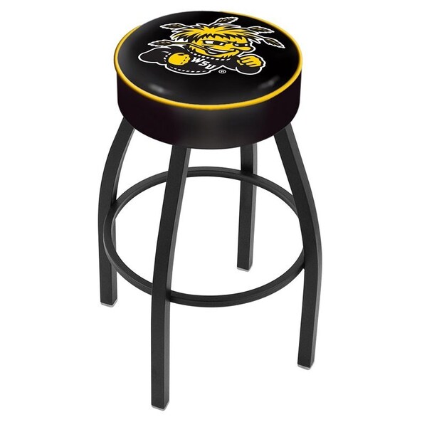 25" 4" Wichita State Cushion Seat, Blk Wrinkle Base Swivel Bar Stool