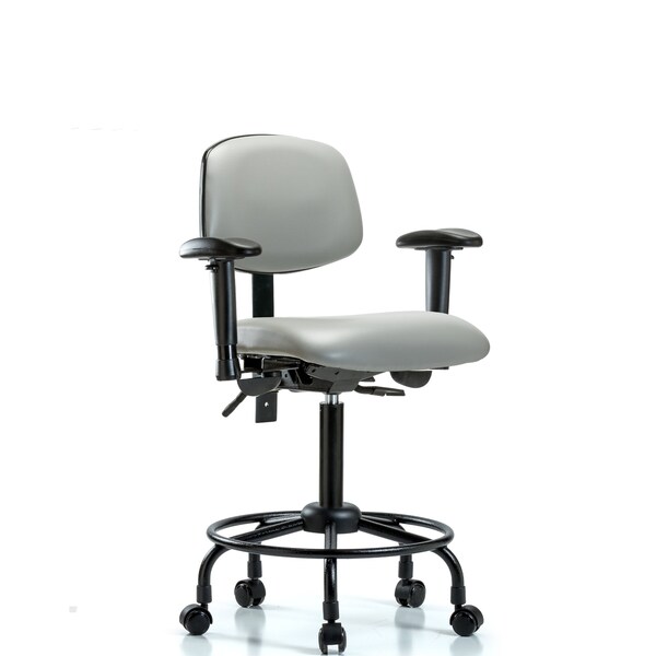 Bench Chair, Vinyl, RT, AA, Casters, Dov, 6-Way Adjustable, 23" to 31" Height, Dove