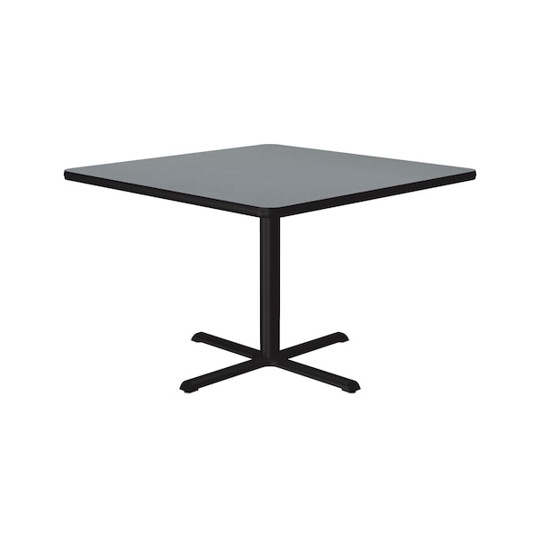 Square Cafe Bistro and Breakroom Pedestal Table, High Pressure Laminate Top, Gray Granite